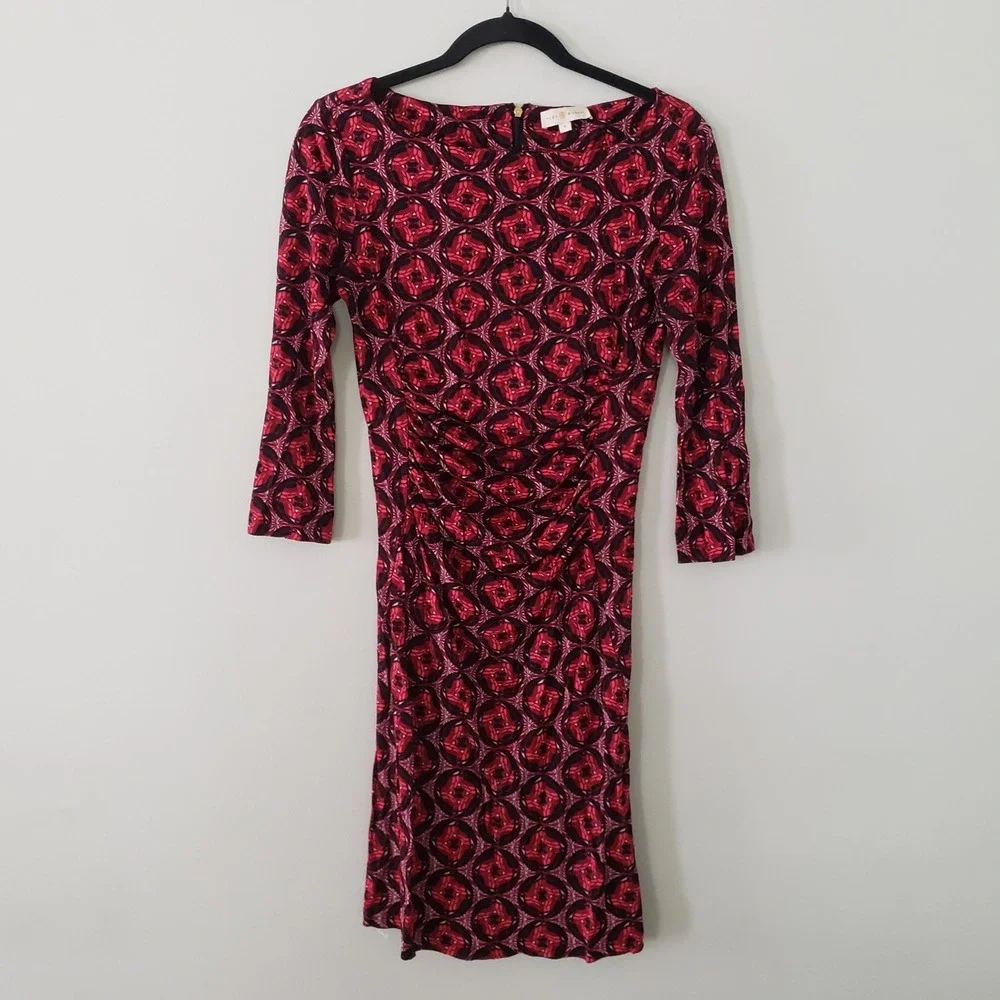 Tory‎ Burch Ruched Sheath Statement Dress SMALL Preppy Chic Career Stretch Artsy